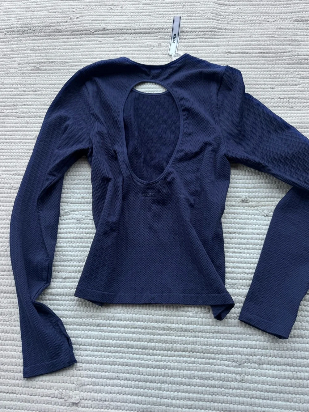 PINK Textured Open-Back Long Sleeve Top Bundle | Pink & Navy | Size Large NWT - Picture 8 of 11